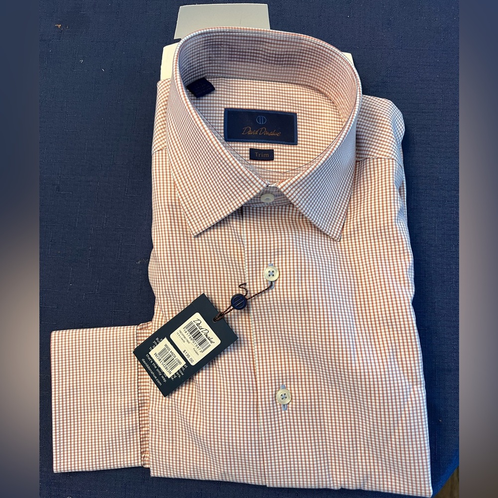 NWT David Donahue Trim Fit Dress Shirt - Pumpkin